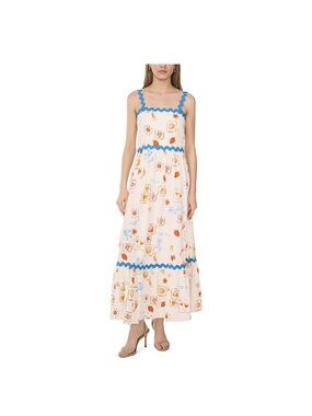 Women's MSK Tiered Linen Dress with Ric Rac Trim NWT
